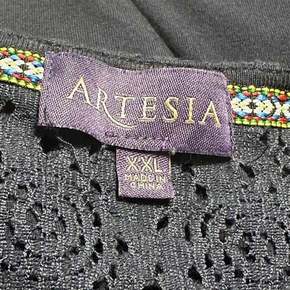 Artesia Navy Blue Embroidered Sleeveless Top XXL Womens Boho Lace Yoke Hippie - Picture 3 of 7